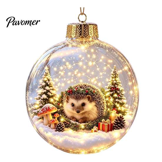Seasonal Home Decor Ornaments 3D Christmas Animal Faux Crystal Ball Ornament, Lighted Acrylic Hanging Unique Holiday Gift Souvenirs with Hedgehog