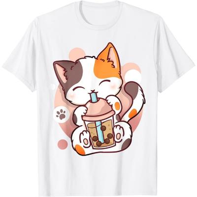 HQDSAD Cat Boba Tea Bubble Tea Anime Kawaii Neko T-Shirt