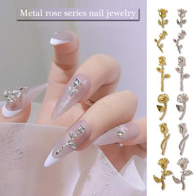 10Pcs Gold Silver Metal Alloy Rose Nail Art Ornament Nail Jewelry Accessories Manicure Decoration