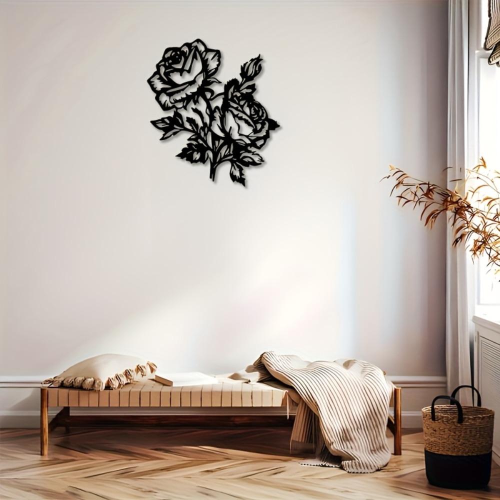 Wrought Iron Wall Art Two Roses Metal Decor Black Elegant Home Garden Living Room Bedroom Patio Gift Valentine Wedding Thanksgiving