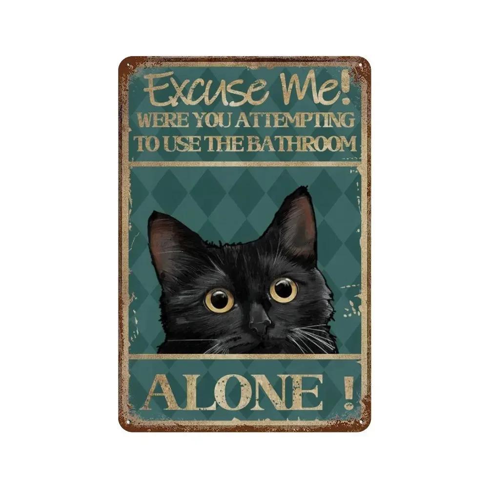 Funny Coffee Sign Retro Cat Posters Metal Tin Sign Vintage Kitchen Signs Coffee Bar Sign Cat Wall Art Poster Cats Home Decor