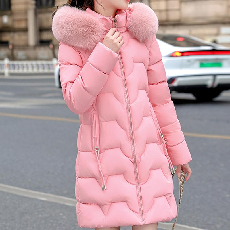 Fashion Winter Coat Female Long Parkas Hooded Faux Fur Collar Loose Thick Women's Jackets