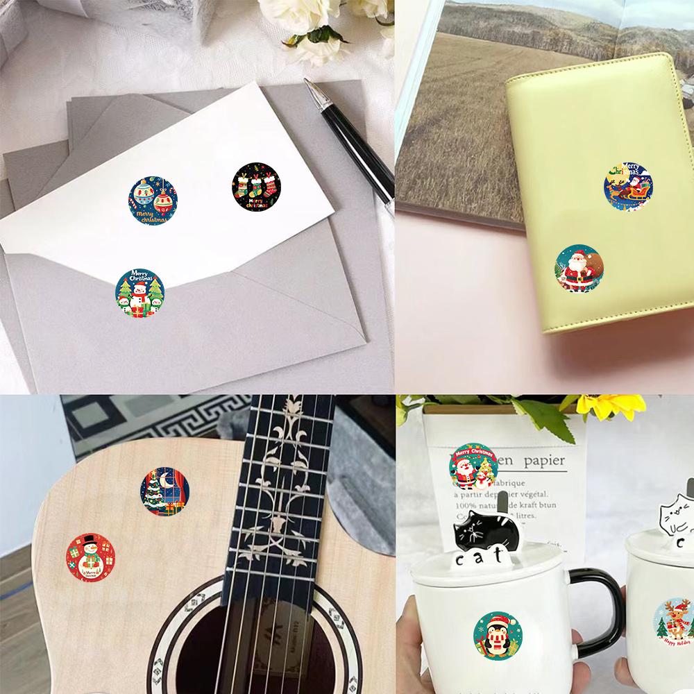 500PCS New Christmas Stickers Roll Small Children Stickers Cute Cartoon Packaging Stickers Photocard Decor Lables for Kid
