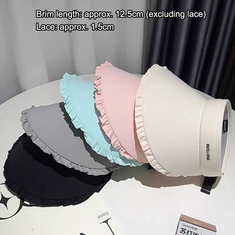 Sweetheart Ice Silk Wide-Brim Lace Sun Hat Breathable Open-Crown Visor With Uv Protection For Travel