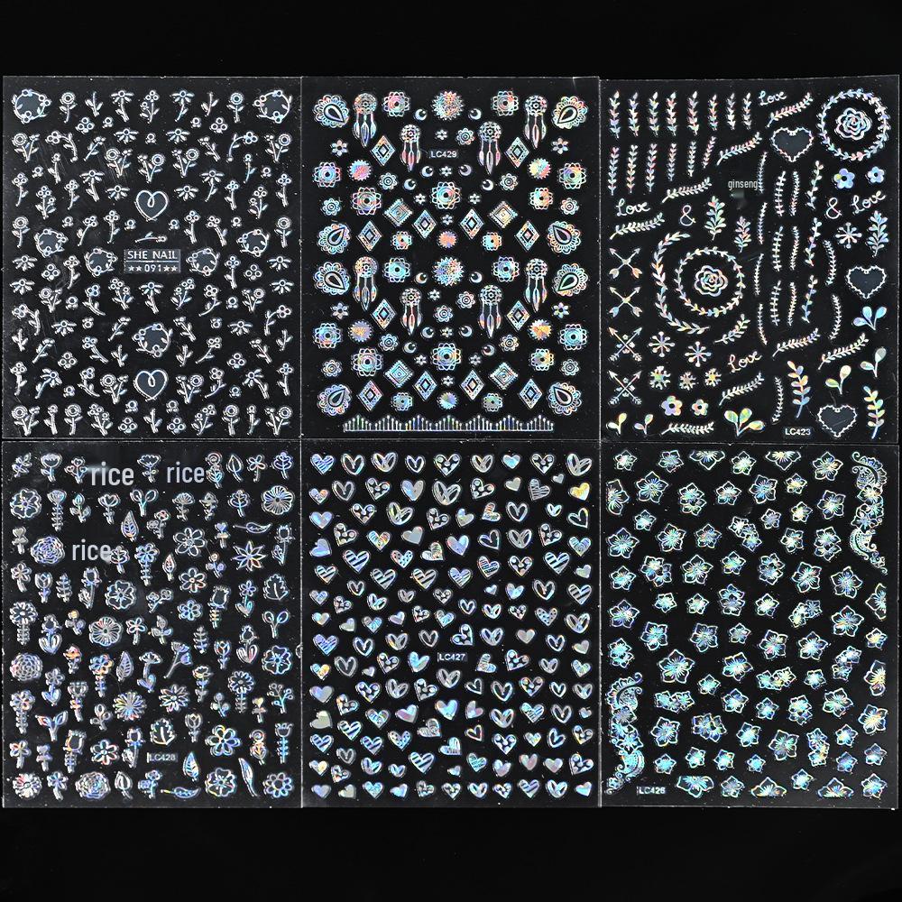 Best-Selling Japanese Aesthetic Laser Silver Heart Nail Stickers - Plant-Inspired Nail Art