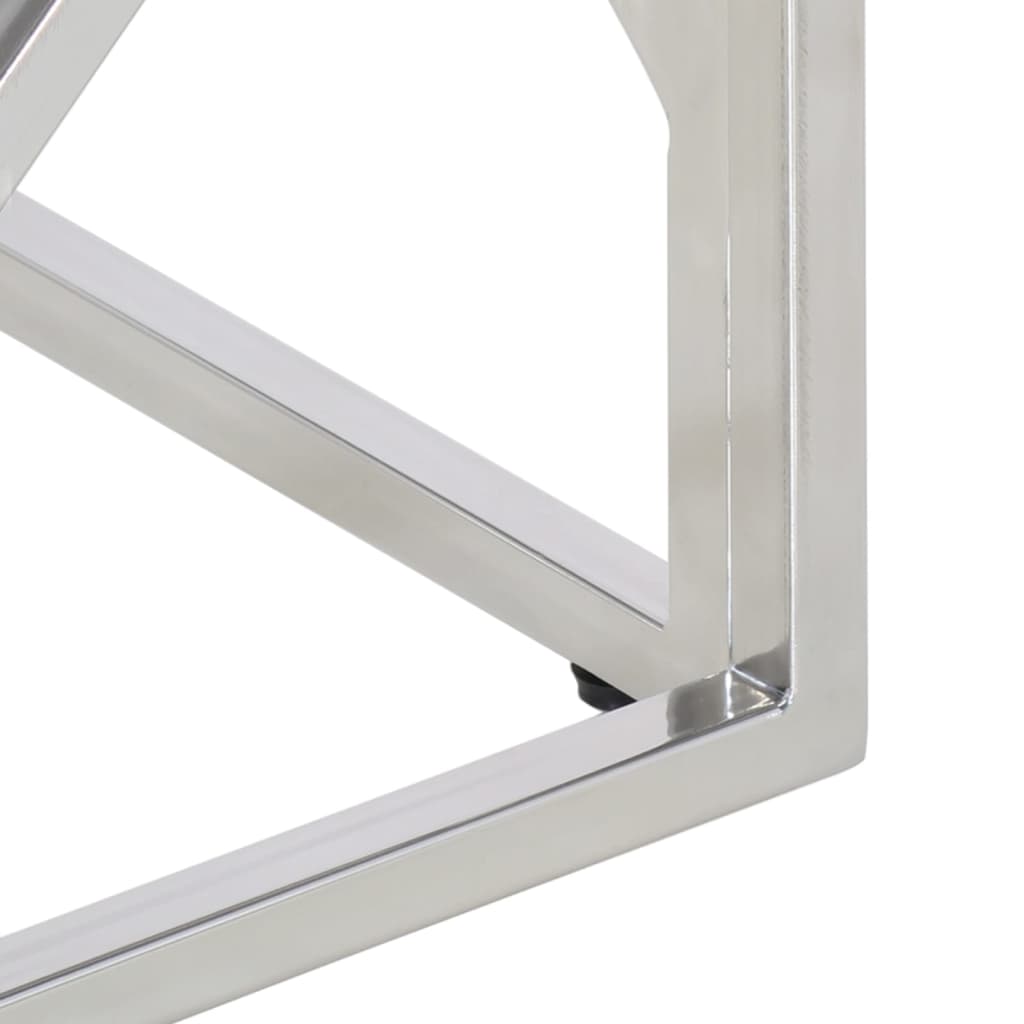  Coffee Table, Silver, Stainless Steel and Solid Acacia Wood