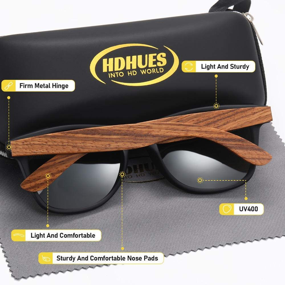 HdHues Unisex bambusové polarizované venkovní dřevěné vintage sluneční brýle, UV400