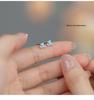 S999 Pure Silver Iris Ear Thread Earrings with Blue Zircon Flower Design