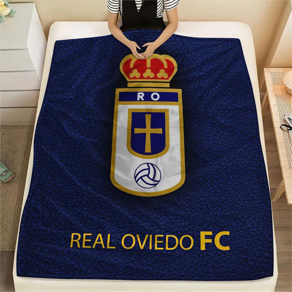 Real Oviedo Printed Flannel Blanket, soft throw for bedroom sofa, washable,soccer fan merchandise, great gift.
