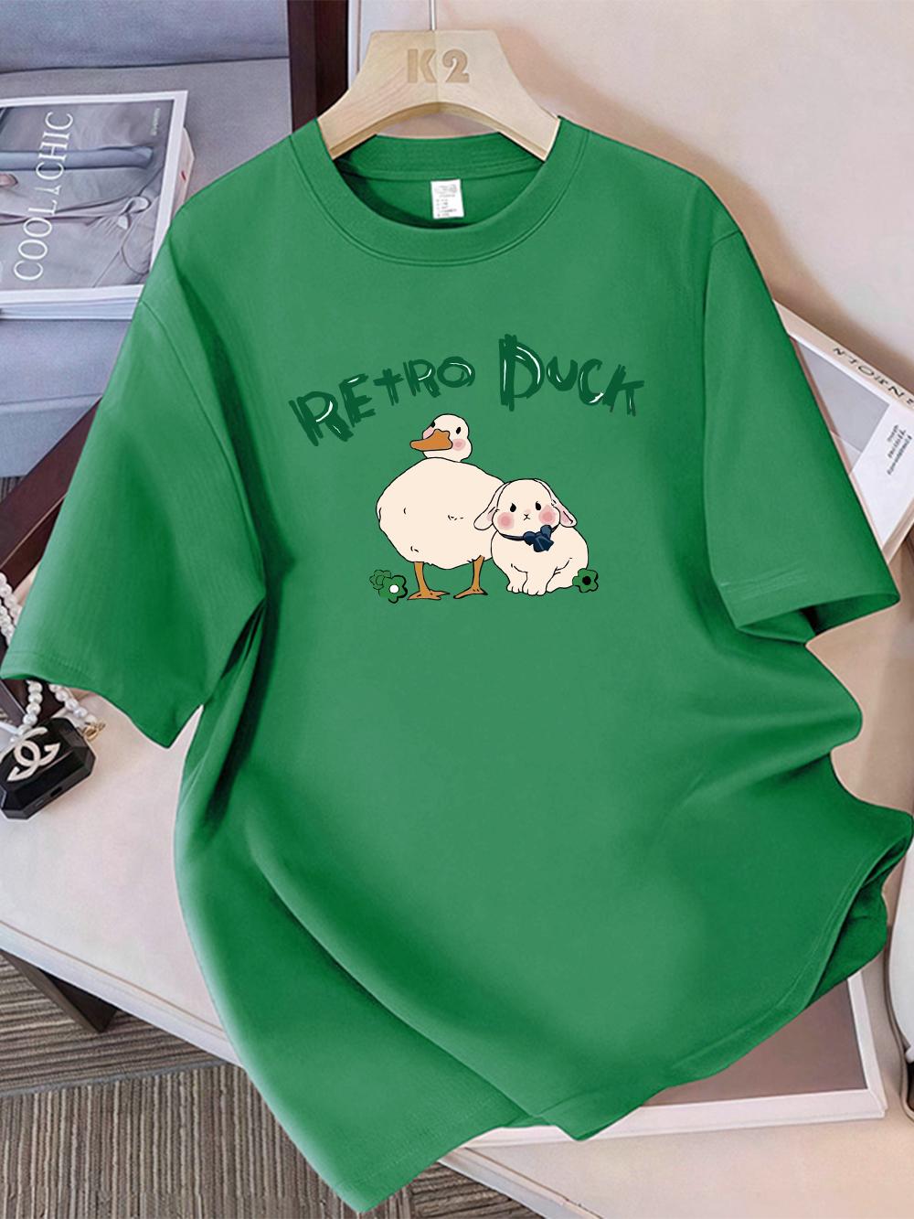 

Women TShirt Cotton Summer Cartoon Retro Rabbit Duck Printing Short Sleeve Loose ONeck Soft Comfortable Tops Casual Clothes 4XL