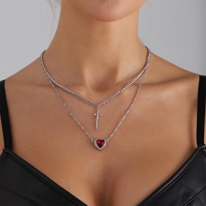 Edgy Dark Feminine Expression Adjustable Length Alloy Necklace Neckchain Featuring Edged Heart Detail for Concerts