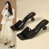 Fashion Patent Leather Sandals and Slippers for Women 2025 Summer New Thin Heel Square Toe Outward Wear Flip-flops High-heeled Sandals