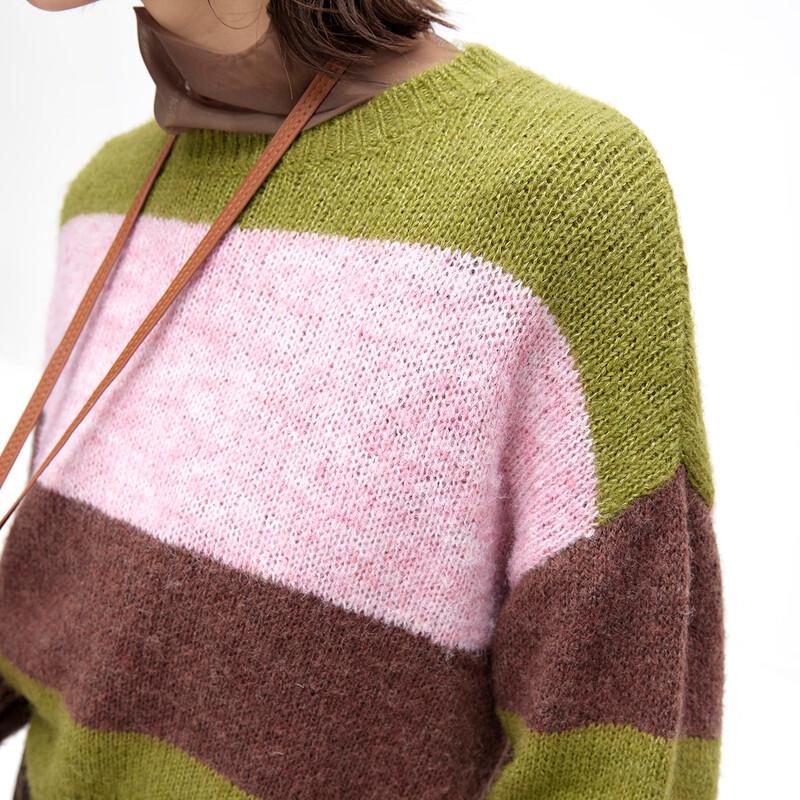 Women's Loose Fit Color Block Striped Knit Pullover