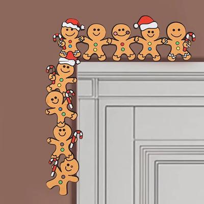 Noel Kapı Üstü Süsleme Sevimli Karikatür Kardan Adam Noel Baba Ren Geyiği Zencefilli Kurabiye Kapı Çerçevesi Dekor Ahşap Ev Duvar Köşe Tabelası Duvar Dolabı Rafı için
