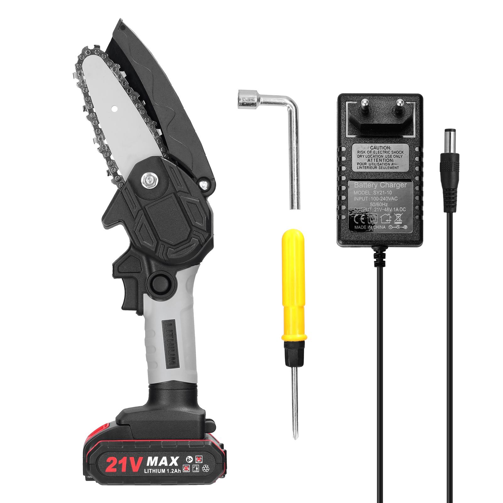 

21 В 4-дюймовые портативные электрические обрезные пилы, маленькая бензопила для раскалывания древесины, щеточный двигатель, одна рука EU Plug 1 Battery разноцветный