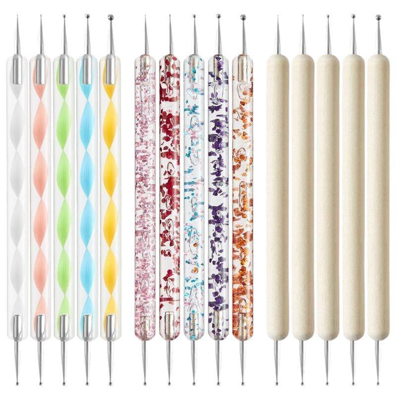 5-Piece Double-Headed Nail Art Dotting Pen Set with Wooden Handle