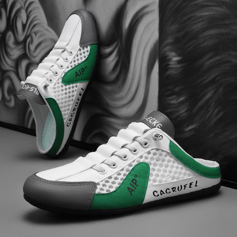 Baotou slippers men's summer wear breathable mesh lazy one pedal half tray heelless casual beach sandals