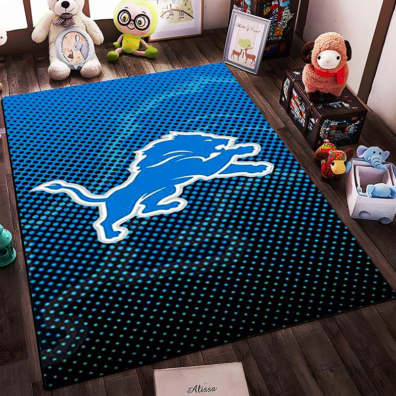 Blue Lion Graphic on Gradient Background Rug Non-slip rug suitable for living room and bedroom sofas