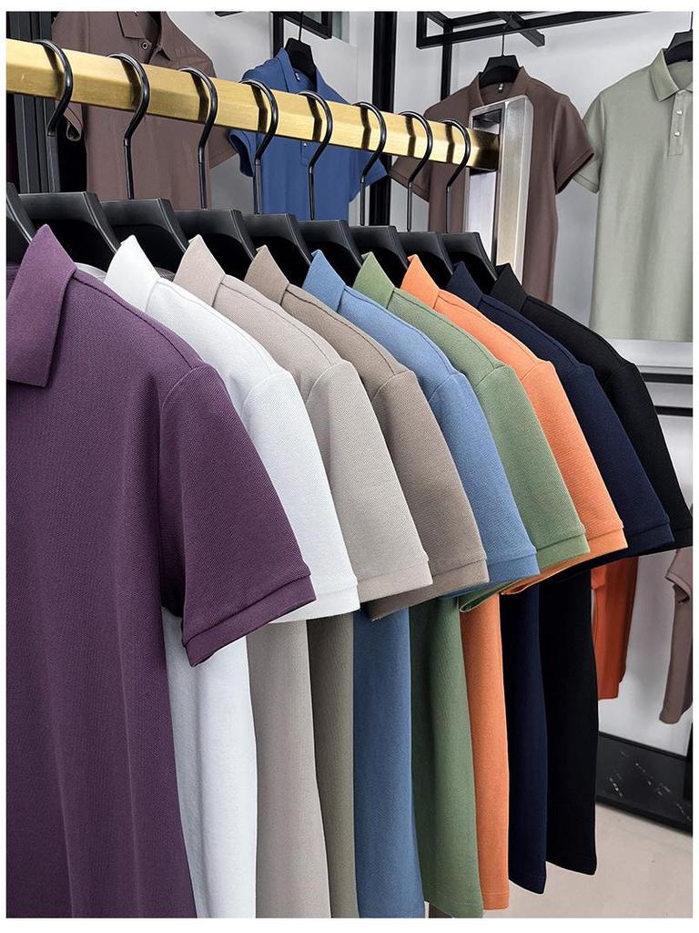 Men's Summer Casual 100% Pure Cotton Polo Shirt with Turn-Down Collar