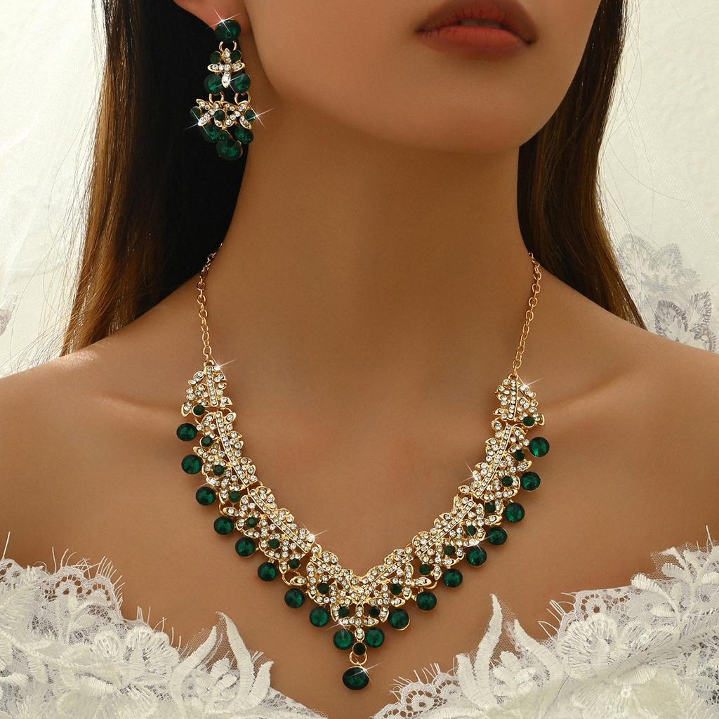 3 PCS Women's Zircon Sets Rhinestone Crystal Earrings Set Colorful Necklace Earrings Two Pieces Wedding Party Zircon