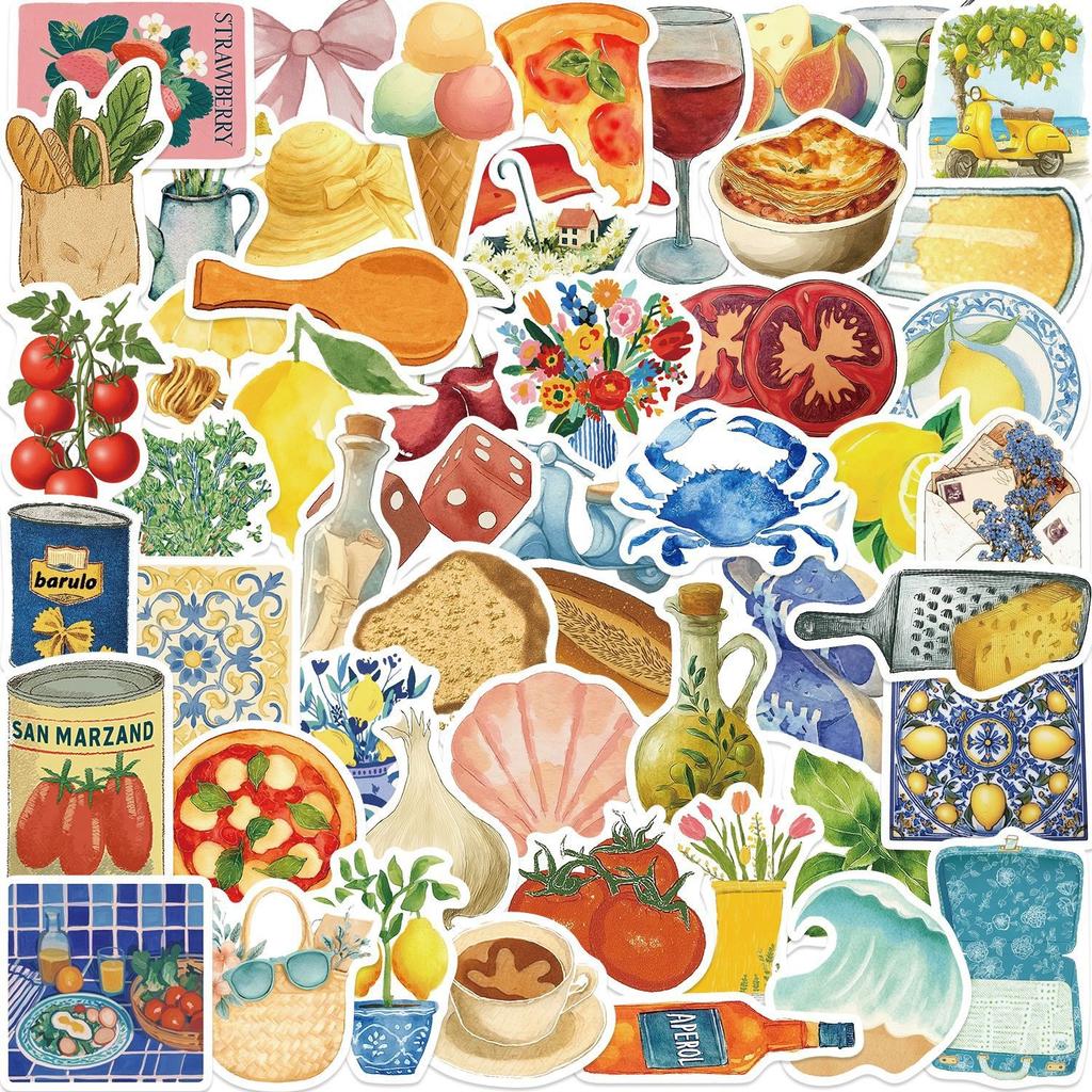 High-Quality 54Pcs High-Quality Cartoon High-Quality Aesthetics High-Quality Mediterranean High-Quality Food High-Quality Stickers High-Quality