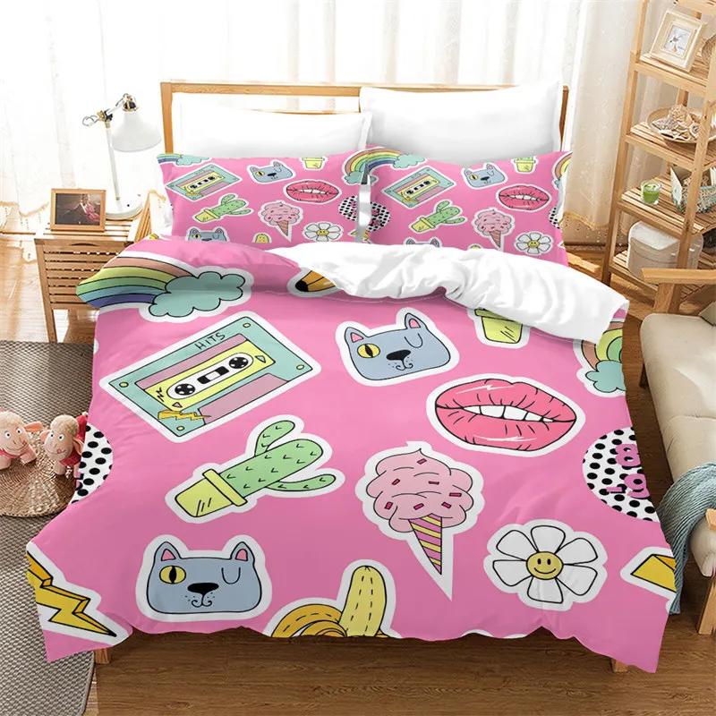 Housse de couette impression 3D Taille King Ensemble de literie Amour Motif Baisers Lèvres Housse de couette Décoratif Pour Femmes Filles Amoureux