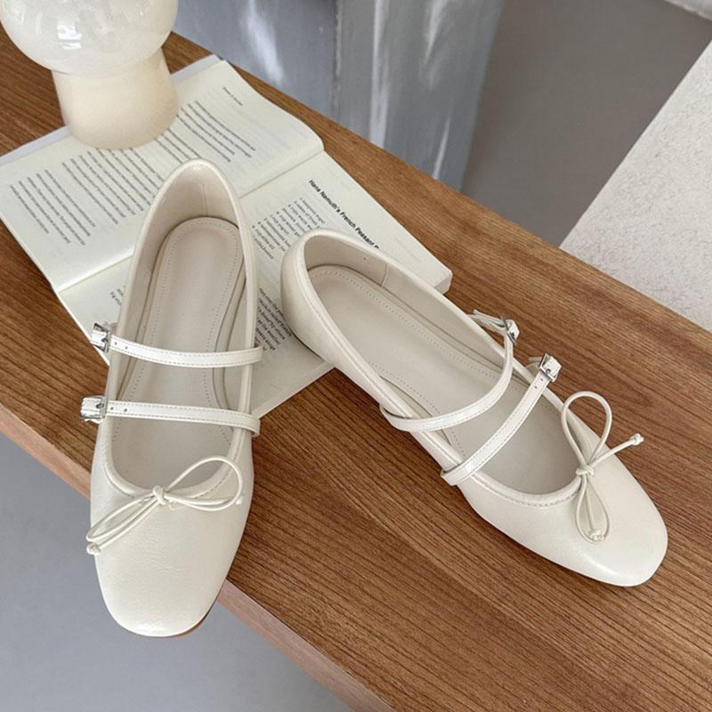 

Модная женская обувь с мелким вырезом, красные женские балетки, туфли с ремешком и пряжкой, модные туфли-лодочки с бантом-бабочкой и круглым носком, женские туфли-лодочки большого размера 35 бежевый