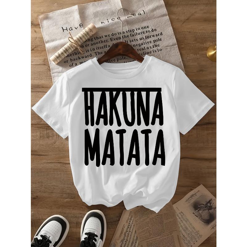 Women'S Popular Fashion Pure Short Sleeve T-Shirt with 'HAKUNA MATATA' Swahili Print, Spring Summer Style, 1pc Elegant Party Pure Short Sleeve T-Shirt