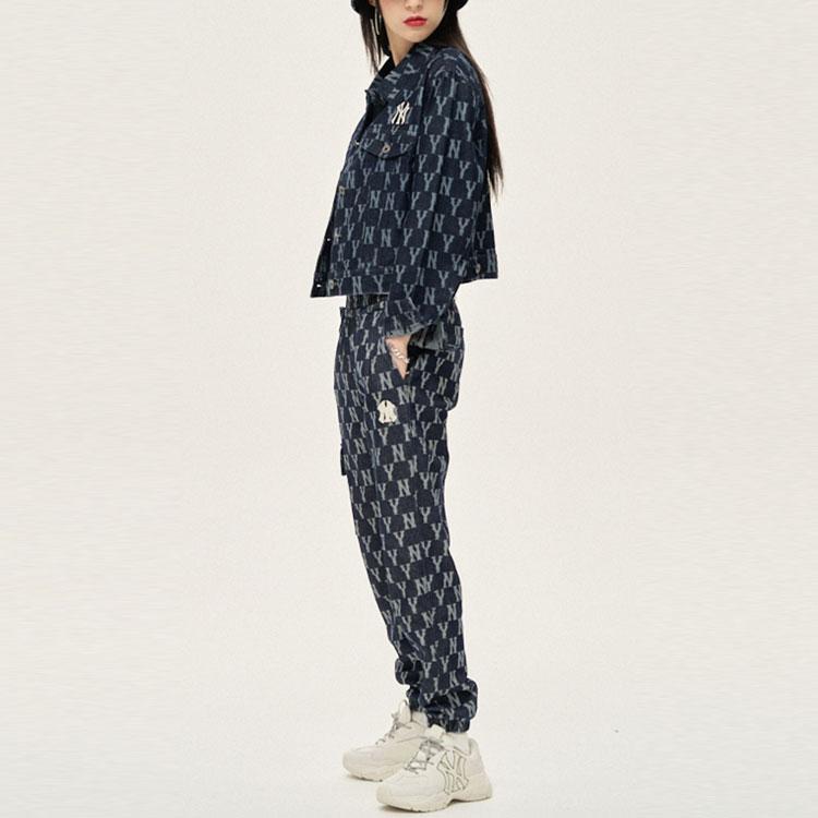 New MLB Old Flower Cropped Coats Women's Dark Blue 3FDK01014-50BLD