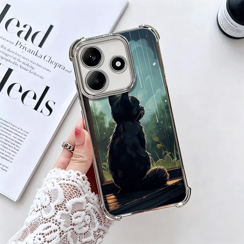 

Чехол для телефона Healing Sense Cat Rain Plating для Xiaomi Redmi Note 14 15 Pro Plus 13 12 11 11S 11T 10 9S 9 5G Защита от падения Подушка безопасности Redmi Note15ProPlus