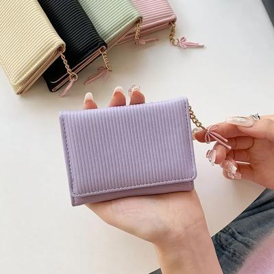 Korean Student Card Card Bag Cute Short Wallet Women Bow Leather Money Holder Wallet Three Fold Wallet Card Holder Coin Purse