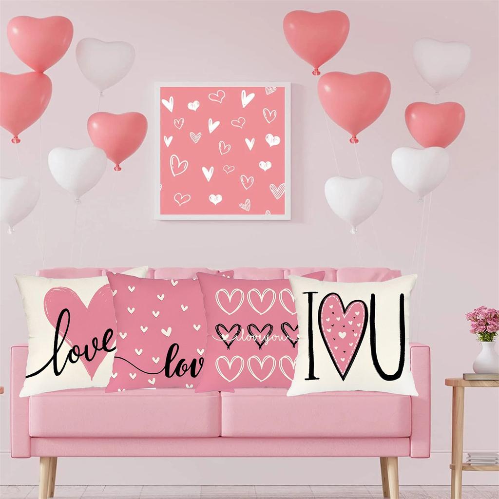 Valentines Day -ow Covers 18x18 Set Of 4 Love Heart Valentines Day Throw Pillows Decorative Cushion Cases Valentine Decorations