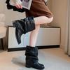 Autumn Vintage Thick Heel Women Western Cowgirl Boots Fashion Belt Buckle Ladies Elegant Slip On Mordern Short Booties