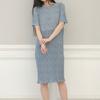 Korean version dress round neck comfortable nightdress women's casual fresh pleated short sleeve floral dress slim dress