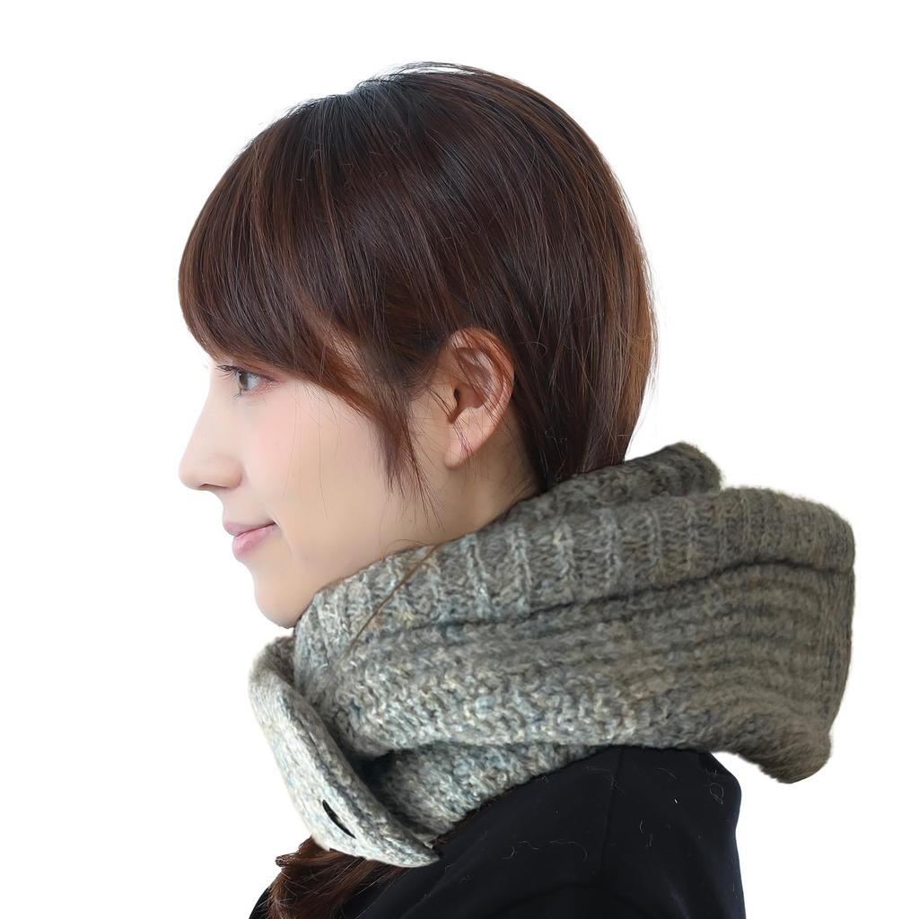 Knit Balaclava Neck Warmer with Warm Hooded Stylish Hooded Neck Warmer [TRAX SHOP] Women's Buttons, Scarf, (Blue-Gray Mix)