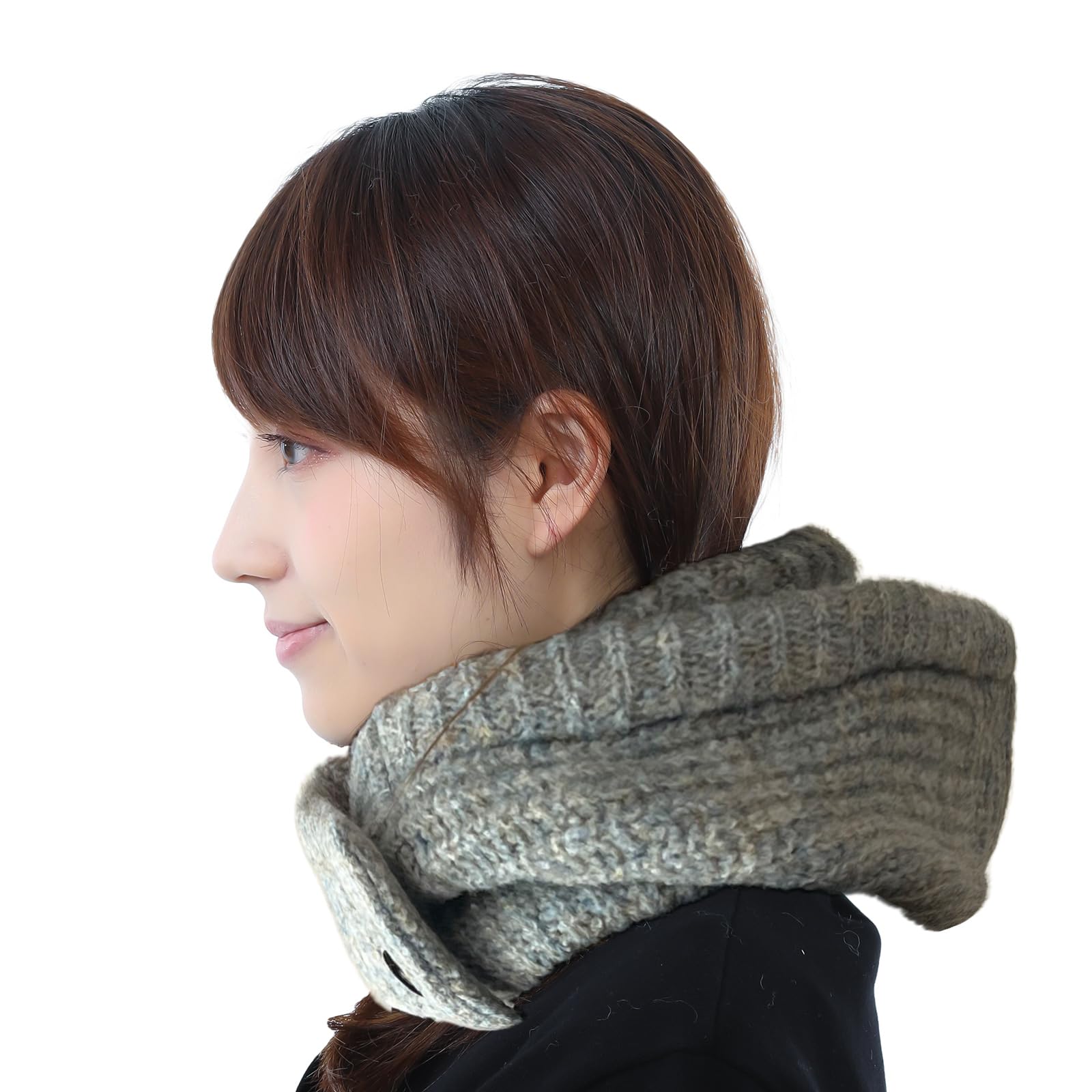 

Вязаная балаклава, грелка для шеи с теплым капюшоном, стильная грелка для шеи с капюшоном [TRAX SHOP] Женская, на пуговицах, шарф, (Сине-серый микс)