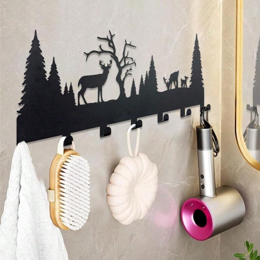 Black Metal Deer Antler Hook for Hanging Mugs Towels Keys Bags Home Decor