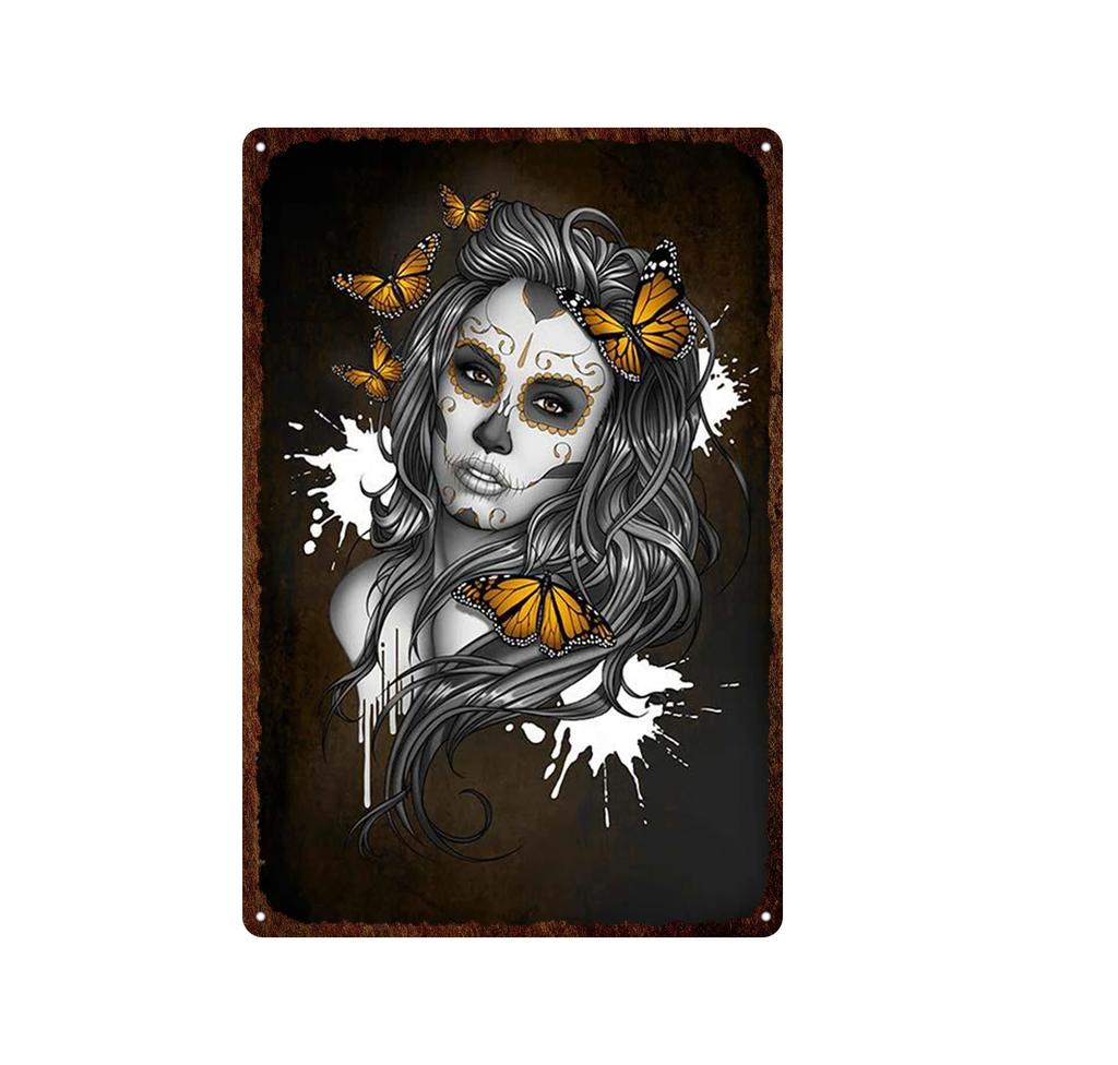 Skeleton Skull Tin Signs Mexican Festival Day of The Dead Tin Sign Vintage Metal Painting Poster Bar Man Cave Wall Plaques Decor