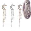 European & American Fashion Crescent Crystal Moon Tassel Hairpin for Women
