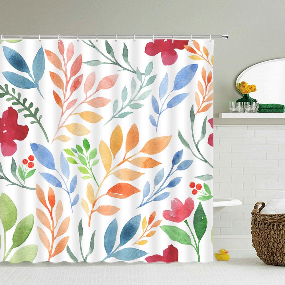 Tropical Green Plants Leaves Printed 3D Bath Curtains Waterproof Polyester Washable Bathroom Shower Curtain Screen With Hooks