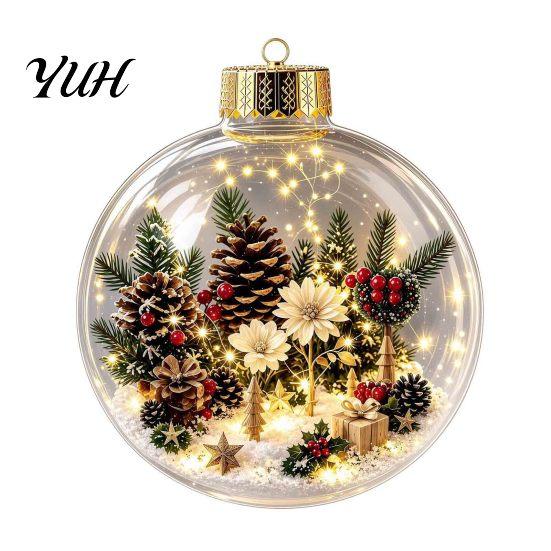 Winter Festival Decor Glowing Christmas Story Ornament, Mini Holiday Scene In Ball Hanging Decoration, Lighted Baubles Light Up Acrylic Clear Pendant
