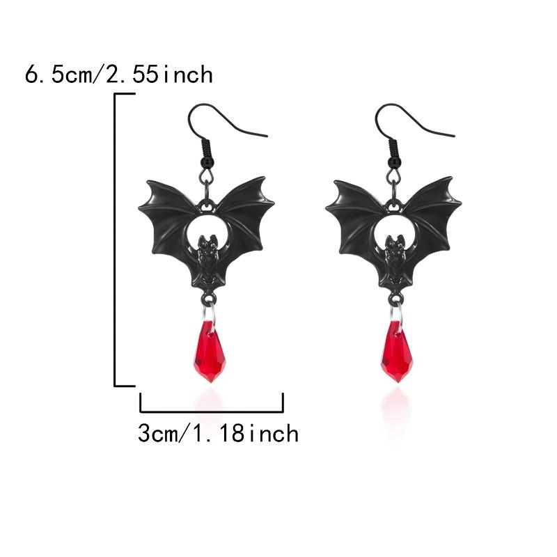 Gothic Vampire Bat Earrings For Women Vintage Red Water Drop Pendant Earring Halloween Pagan Witch Ear Jewelry Gift