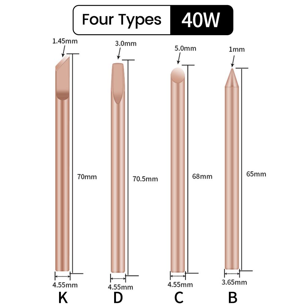 4pcs External Heat Soldering Iron Tip B C D K Pure Copper Solder Head 30w 40w 60w Replacement Tip Welding Repair Tools