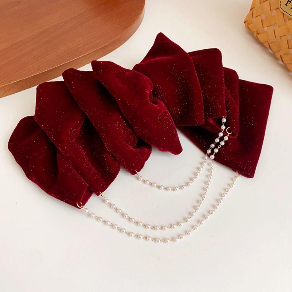 Cloth Red Velvet Bow Hair Clip Wine Red New Year Hairpin Bowknot Spring Clip  New Year Headwear