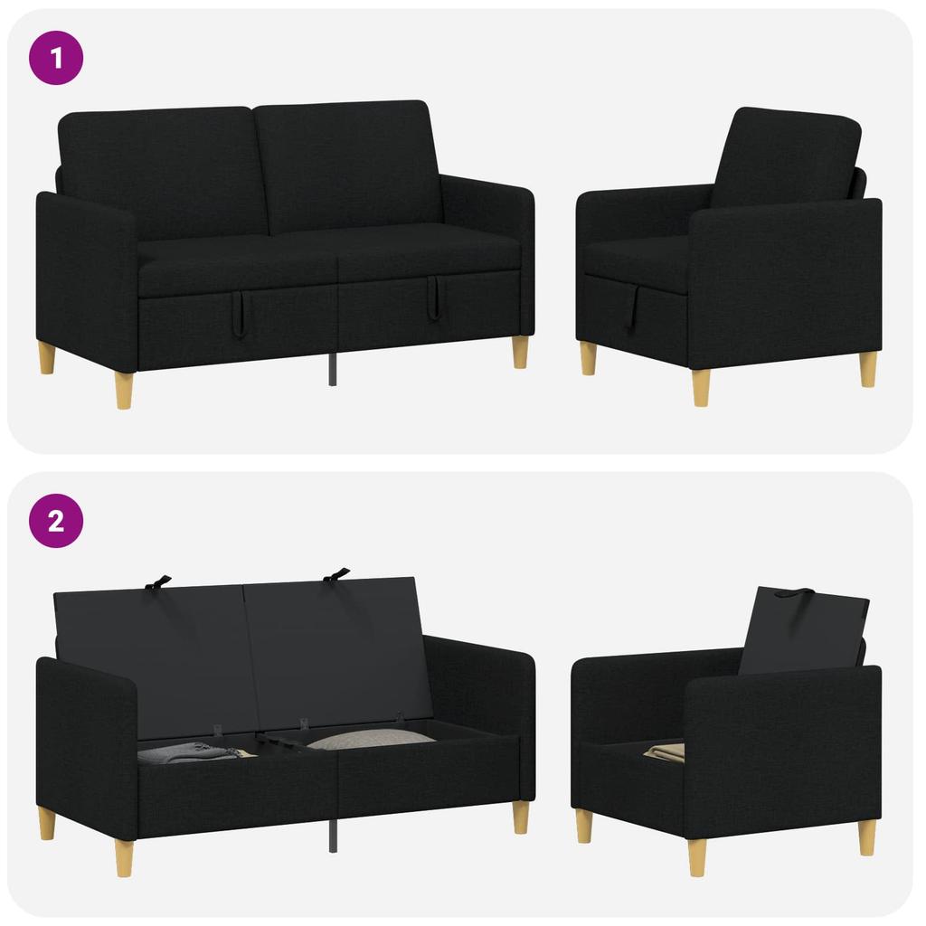 2 Piece Sofa Set with Storage Space Black Polyester