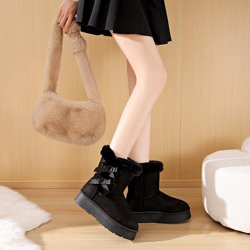 Moteriški žieminiai masyvios platformos sniego batai neslystantys šilti su kailiu viduje iki pusės blauzdos aulinukai batai dirbtinės zomšos pliušinis vilnonis pūkuotas žygio batas moterims