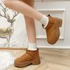 Block Heel Platform Snow Boots Women's Fashion Round Toe Suede Deep Mouth Plus Suede Non-Slip Shorthole Boots