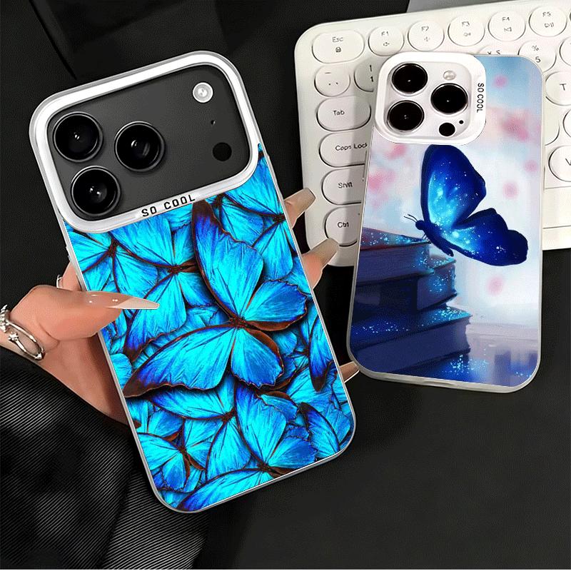 Blue Butterfly Aesthetics Shockproof Phone Case for iPhone 17 Air 16 16E 15 Pro Max 14 Plus 13 Mini 12 Back Cover Anti Fall Fund