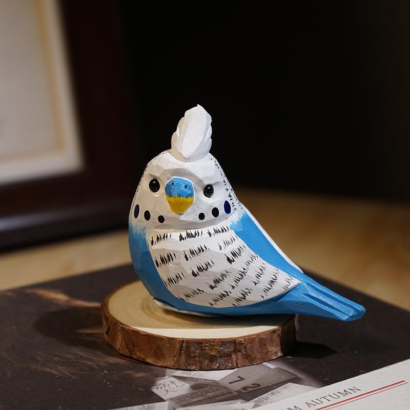 Hand Carved Wooden Bird Cute Sparrow Parrot Chickadee Animal Desktop Decor Original Wood Style