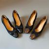Retro High-heeled Shoes with Thin Heels, Soft Leather, Square Toe, Single Shoe, Women's Shoes